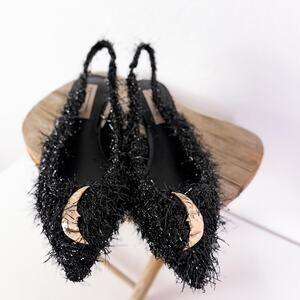 Antonio Melani Moon Whimsigoth Fairy Goth Eras Frayed Pump Heels Black 6.5 NEW
